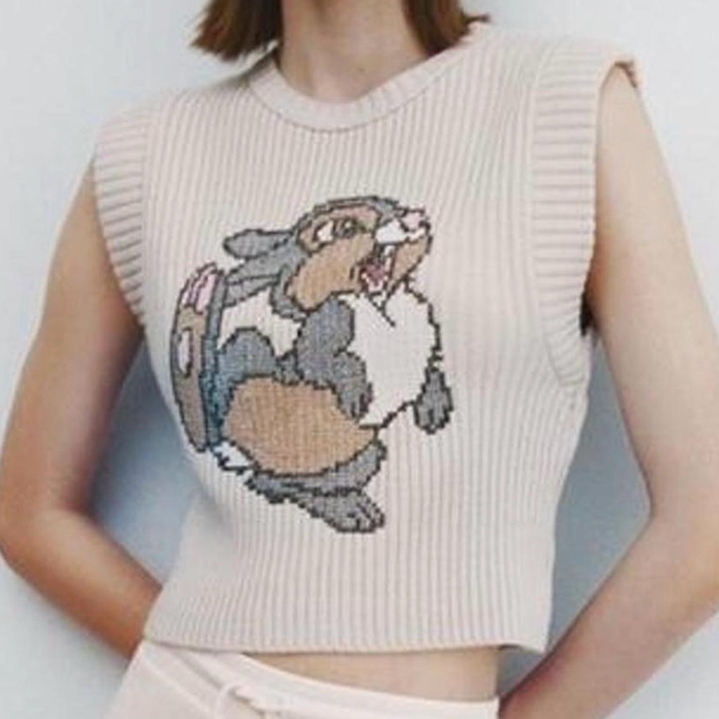 Zara Disney Classics Thumper Sweater Vest Women's Small Ribbed Knit Beige